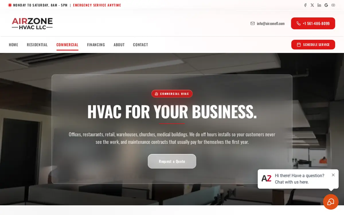 Airzone commercial HVAC page header over a photo of an office interior supplied by Airzone
